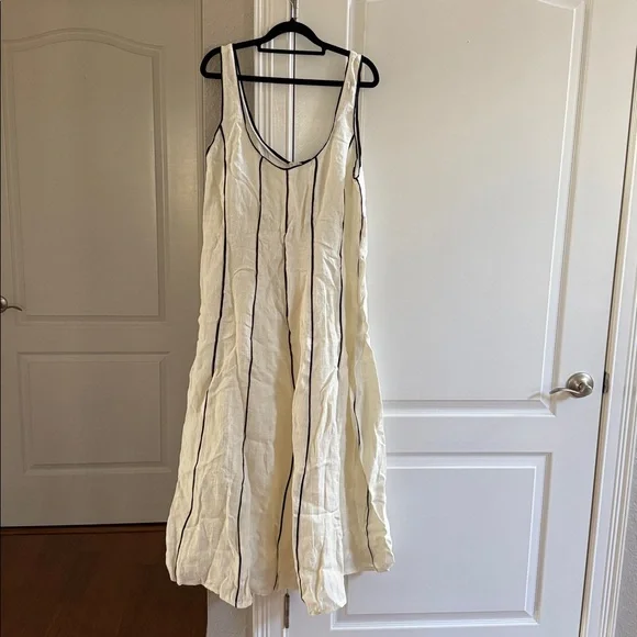 Massimo Dutti Women Linen Blend Two-Tone Strappy Dress in White Black Trim L Nwt - Picture 6 of 8